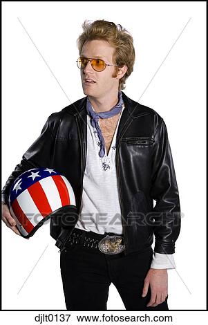 Stock Photo - Man with stars and stripes helmet. Fotosearch