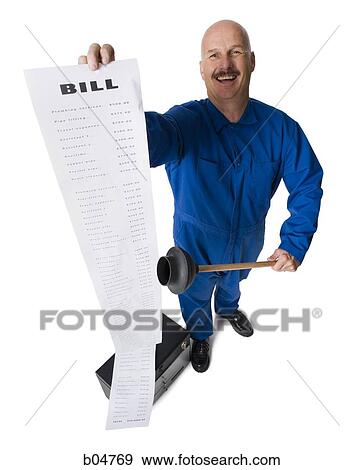 Stock Photo - Plumber with bill. Fotosearch