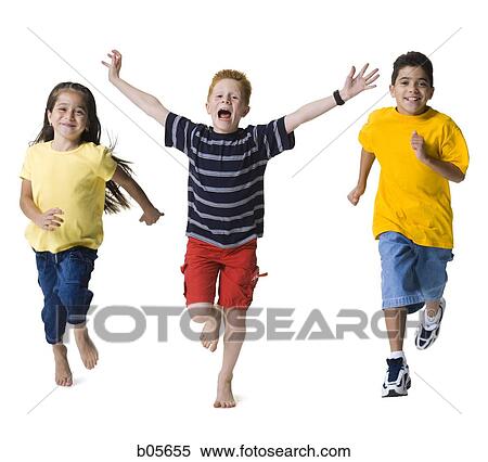 Three kids running View Large Photo Image Stock Photography - Three kids running. Fotosearch