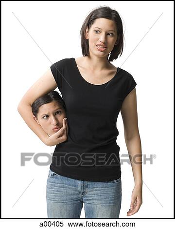 Woman holding head View Large Photo Image Stock Photography - Woman holding head. Fotosearch