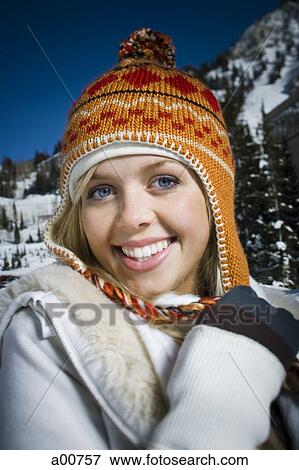 Woman outside in the snow View Large Photo Image Stock Photo - Woman outside in the snow. Fotosearch
