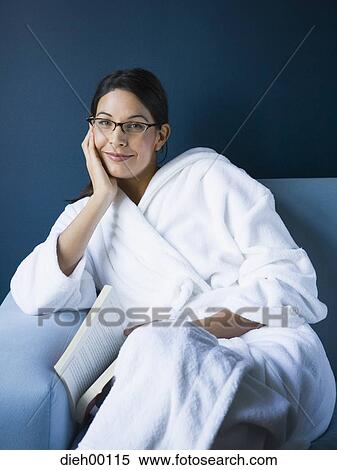 Stock Photography - Woman relaxing in a bathrobe. Fotosearch