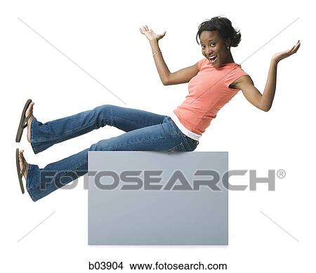 Woman sitting on blank sign View Large Photo Image Picture - Woman sitting on blank sign. Fotosearch