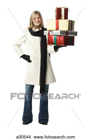 Woman with gift boxes View Large Photo Image Picture - Woman with gift boxes. Fotosearch