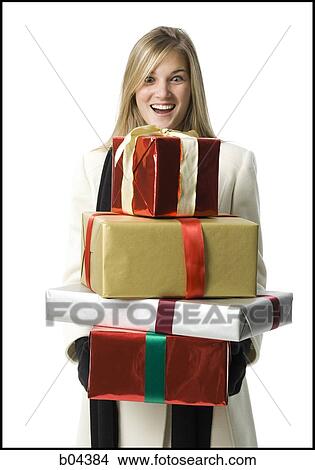 Woman with gift boxes View Large Photo Image Picture - Woman with gift boxes. Fotosearch