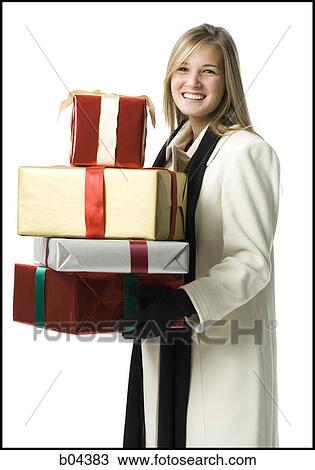 Woman with gift boxes View Large Photo Image Stock Image - Woman with gift boxes. Fotosearch