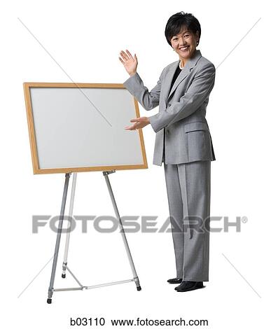 Stock Image - Woman with white board. Fotosearch