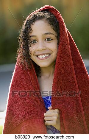 Young girl wrapped in towel View Large Photo Image Stock Photo - Young girl wrapped in towel. Fotosearch