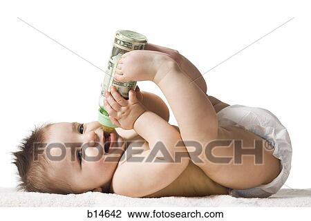 Baby drinking from bottle with US currency in it View Large Photo Image Stock Image - Baby drinking from bottle with US currency in it. Fotosearch