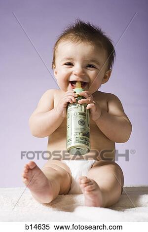 Baby drinking from bottle with US currency in it View Large Photo Image Stock Photography - Baby drinking from bottle with US currency in it. Fotosearch
