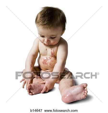 Baby eating birthday cake View Large Photo Image Stock Photo - Baby eating birthday cake. Fotosearch