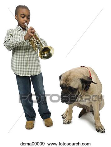 Boy playing trombone and dog View Large Photo Image Stock Photo - Boy playing trombone and dog. Fotosearch