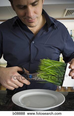 Close-up of a mid adult man cutting herbs with a pair of scissors View Large Photo Image Stock Photo - Close-up of a mid adult man cutting herbs with a pair of scissors. Fotosearch