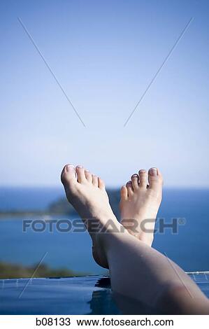 Close-up of woman's feet in infinity pool View Large Photo Image Stock Image - Close-up of woman's feet in infinity pool. Fotosearch