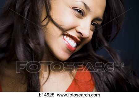 Stock Photo - Closeup of woman with red lipstick smiling. Fotosearch