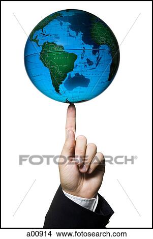 Earth globe balancing on fingertip View Large Photo Image Picture - Earth globe balancing on fingertip. Fotosearch