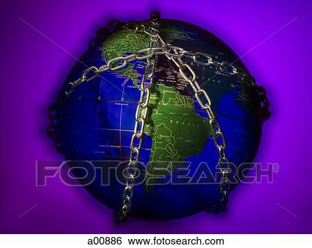 Earth globe enclosed in chains View Large Photo Image Stock Photograph - Earth globe enclosed in chains. Fotosearch
