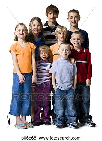 Stock Photo - Eight children posing for picture. Fotosearch