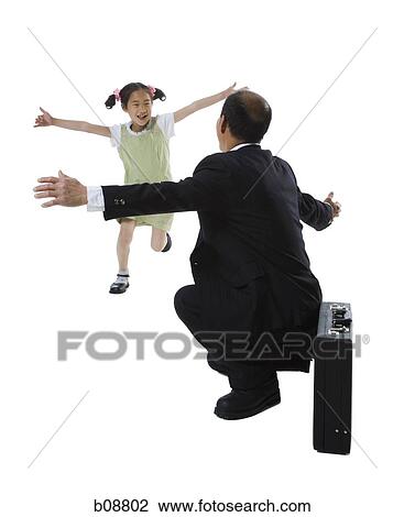 Girl running to greet her father with her arms outstretched View Large Photo Image Stock Image - Girl running to greet her father with her arms outstretched. Fotosearch
