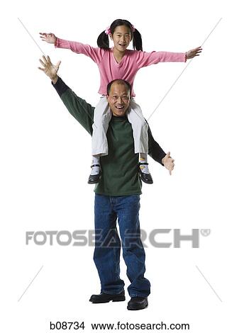 Girl sitting on her father's shoulders View Large Photo Image Picture - Girl sitting on her father's shoulders. Fotosearch