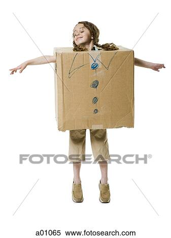 Girl wearing a cardboard box View Large Photo Image Stock Photography - Girl wearing a cardboard box. Fotosearch