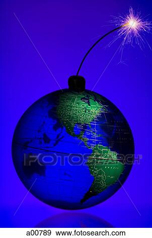 Globe with burning fuse View Large Photo Image Stock Photo - Globe with burning fuse. Fotosearch