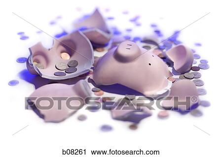 High angle view of a broken piggy bank with coins View Large Photo Image Stock Image - High angle view of a broken piggy bank with coins. Fotosearch