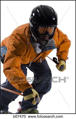 Male skier in orange ski jacket View Large Photo Image Stock Image - Male skier in orange ski jacket. Fotosearch