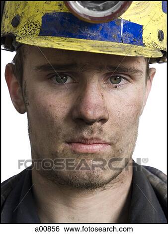 Mine worker with flashlight helmet View Large Photo Image Stock Photograph - Mine worker with flashlight helmet. Fotosearch