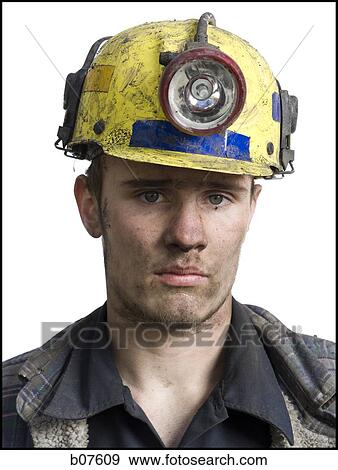 Miner with flashlight helmet View Large Photo Image Stock Photo - Miner with flashlight helmet. Fotosearch