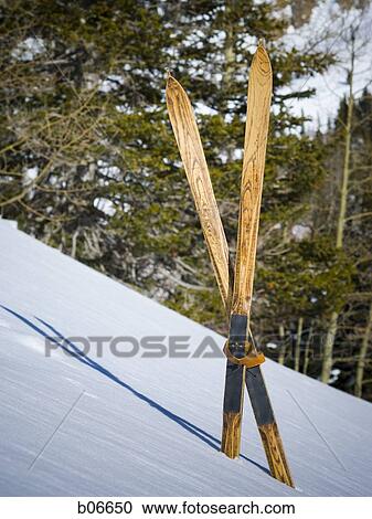 Pair of wooden cross country skis View Large Photo Image Stock Image - Pair of wooden cross country skis. Fotosearch