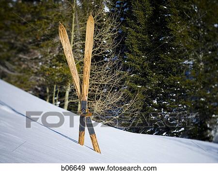 Stock Photo - Pair of wooden cross country skis. Fotosearch