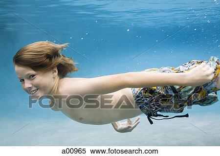 Portrait of a boy swimming underwater View Large Photo Image Stock Photography - Portrait of a boy swimming underwater. Fotosearch