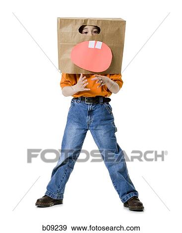 Portrait of a boy wearing a cardboard box View Large Photo Image Stock Photo - Portrait of a boy wearing a cardboard box. Fotosearch