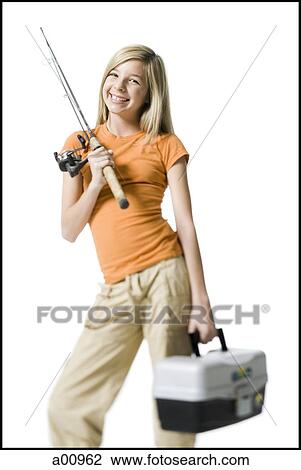Portrait of a girl holding a fishing rod View Large Photo Image Stock Image - Portrait of a girl holding a fishing rod. Fotosearch