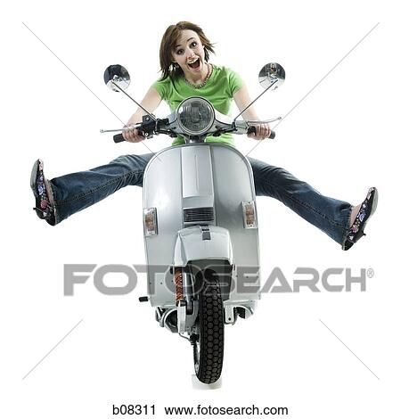 Portrait of a teenage girl sitting on a scooter View Large Photo Image Stock Image - Portrait of a teenage girl sitting on a scooter. Fotosearch