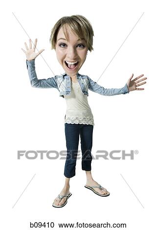 Portrait of a young woman standing and smiling View Large Photo Image Stock Image - Portrait of a young woman standing and smiling. Fotosearch