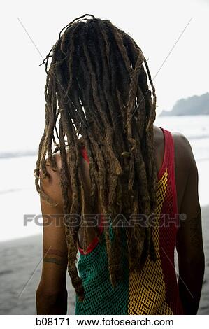 Rear view of Rastafarian on beach View Large Photo Image Stock Image - Rear view of Rastafarian on beach. Fotosearch