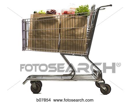 Shopping cart with two bags of groceries View Large Photo Image Picture - Shopping cart with two bags of groceries. Fotosearch