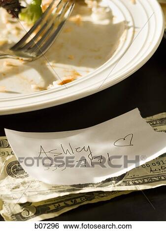 Stock Image - Soiled plate with memo and tip. Fotosearch - Search Stock Photography, Poster Photos, Pictures, and Photo Clip Art