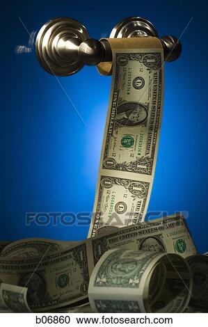 Toilet paper roll with string of one dollar bills View Large Photo Image Stock Image - Toilet paper roll with string of one dollar bills. Fotosearch