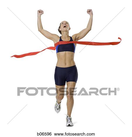 Stock Photograph - Woman athlete at the finish line. Fotosearch