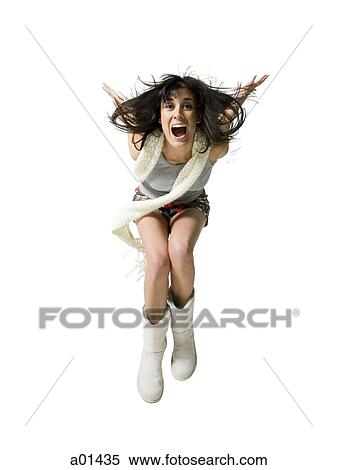 Woman leaping with mouth open View Large Photo Image Stock Photography - Woman leaping with mouth open. Fotosearch