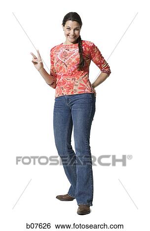 Woman making peace gesture View Large Photo Image Stock Photograph - Woman making peace gesture. Fotosearch