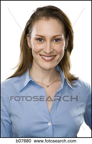 Stock Image - Woman smiling and posing. Fotosearch