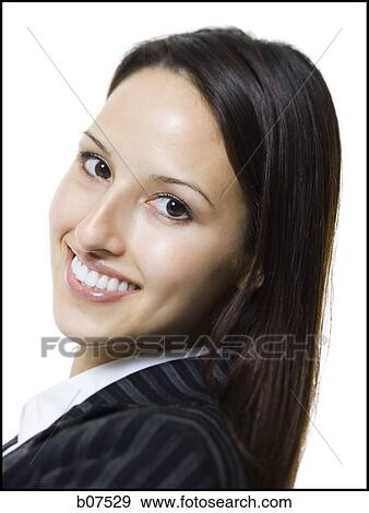 Stock Photo - Woman smiling and posing. Fotosearch