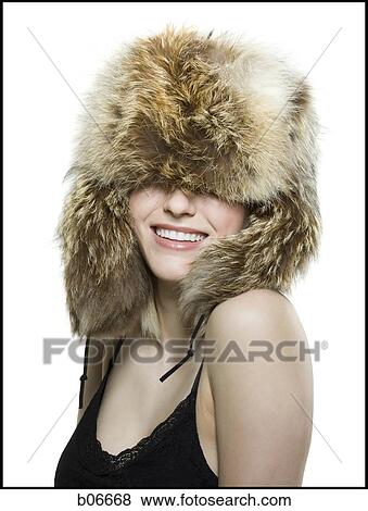 Woman with fur hat View Large Photo Image Stock Photo - Woman with fur hat. Fotosearch