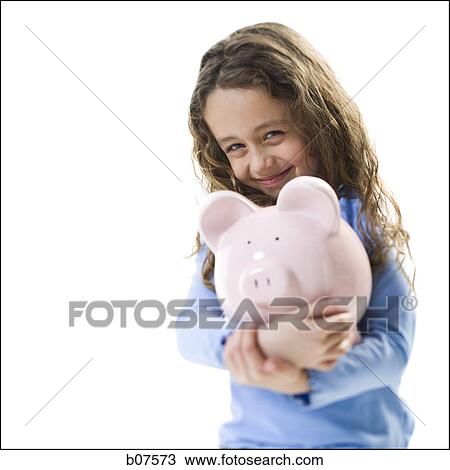 Young girl hugging piggy bank View Large Photo Image Stock Image - Young girl hugging piggy bank. Fotosearch