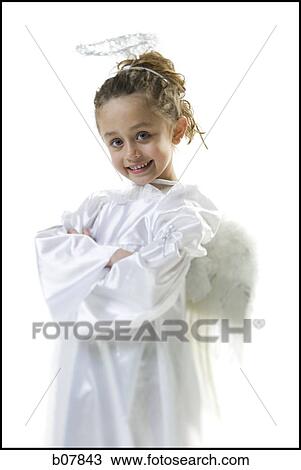 Stock Image - Young girl in angel costume. Fotosearch
