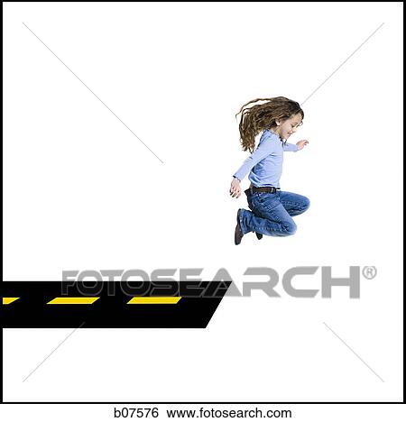 Young girl jumping off road View Large Photo Image Stock Photograph - Young girl jumping off road. Fotosearch